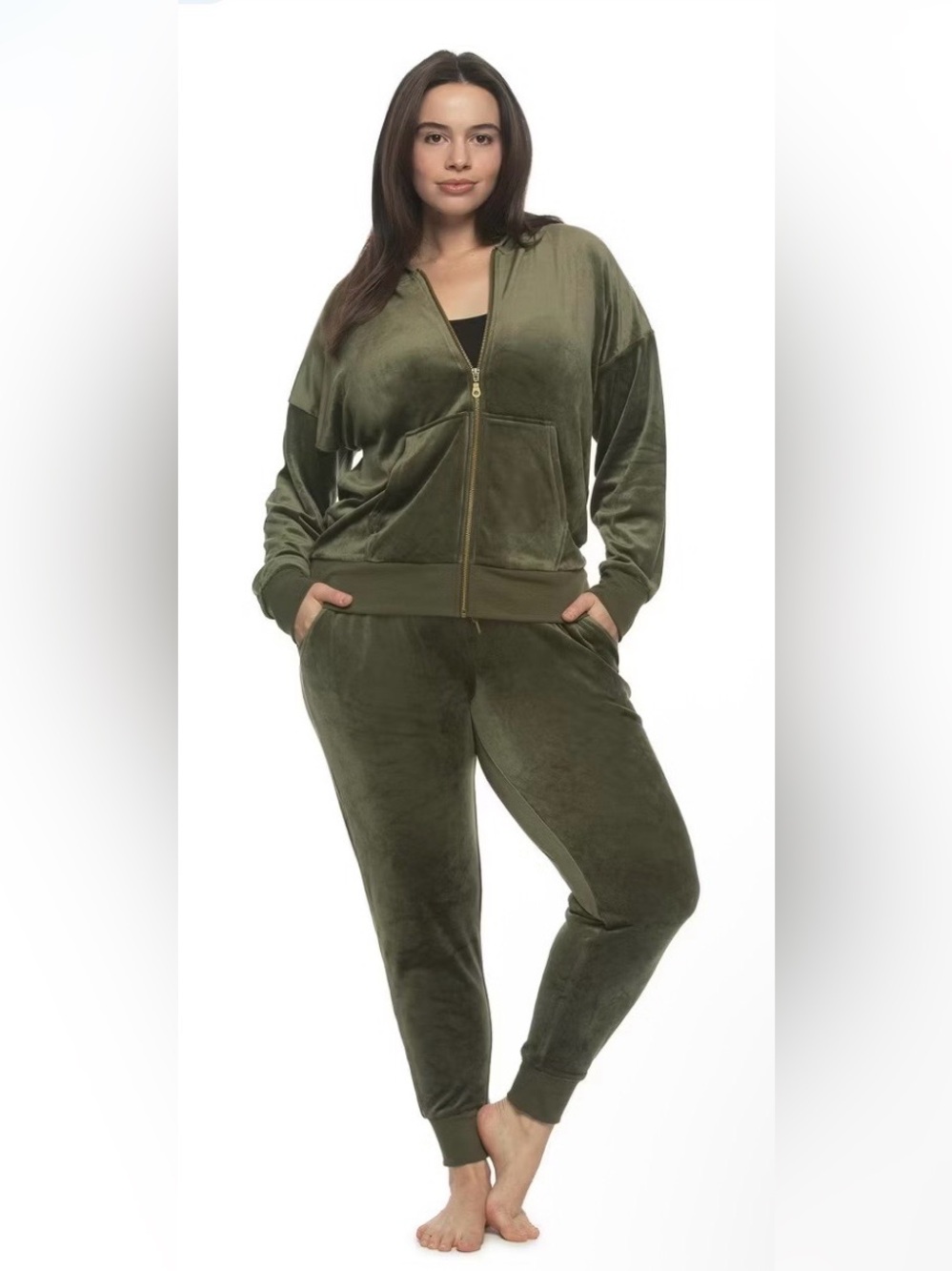 Felina Velour Lounge Set XXL – Olive Green 2-Piece Hoodie & Joggers